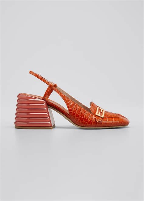 fendi croc-embossed leather block-heel pumps|Fendi pumps.